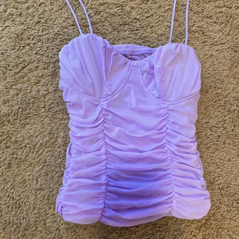 Purple Corset Mesh Spaghetti Strap Top Shein